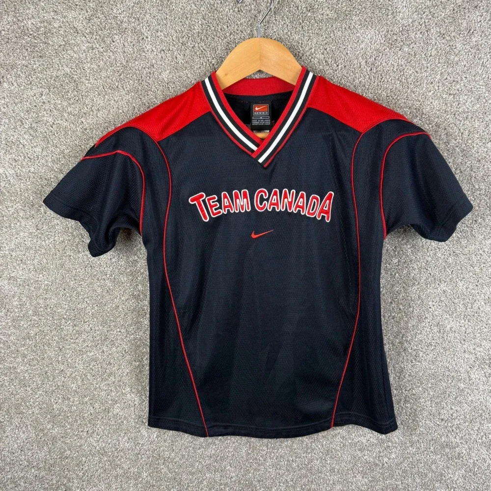 Nike Team Canada Hockey Jersey Youth Medium 12/14 Black Red Short‎ Sleeve Mesh